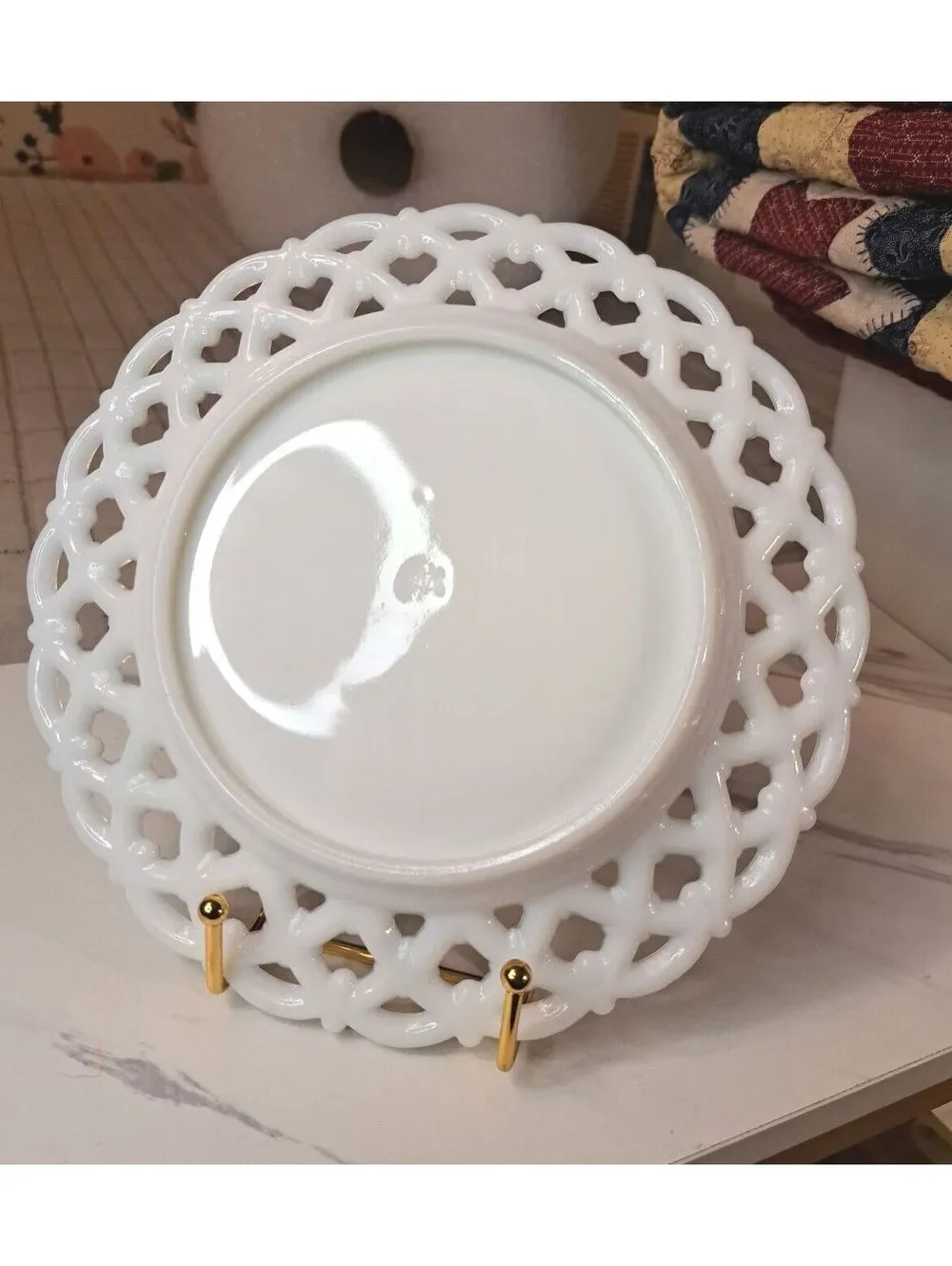 Vintage Westmoreland Forget Me Not Open Lattice Milk Glass Plate 8.5